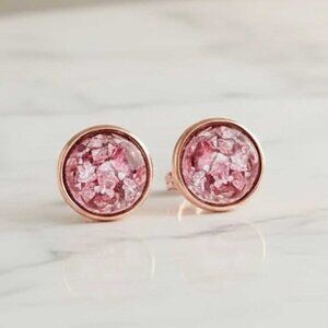 Ladies Pink Round Crystal Earrings